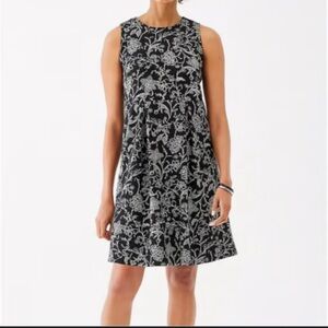 J Jill Wearever Shift Dress Knit Black White Floral XS Petite